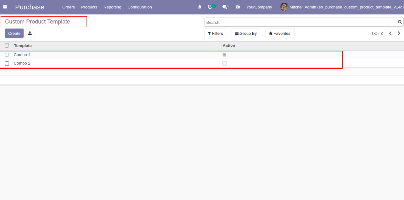 Purchase Order Custom Product Templates Odoo