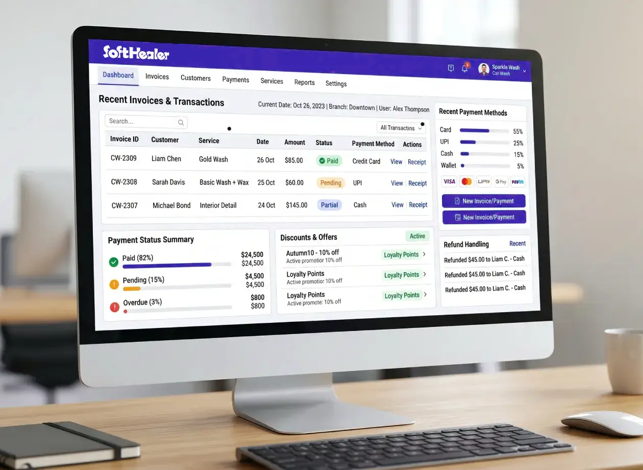 Billing and payment system for car wash