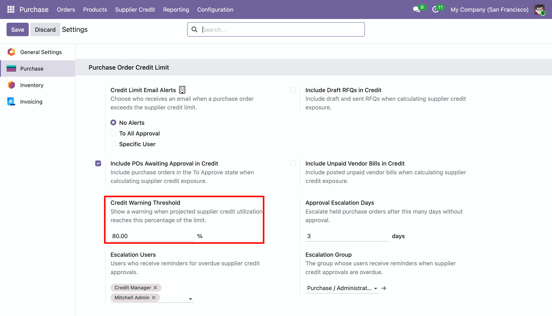 Credit Warning Threshold Configuration