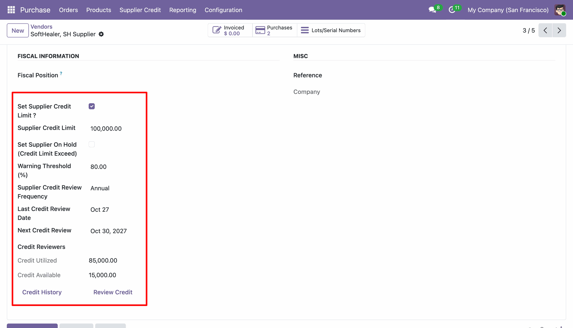 Supplier Credit Limit and Threshold Settings