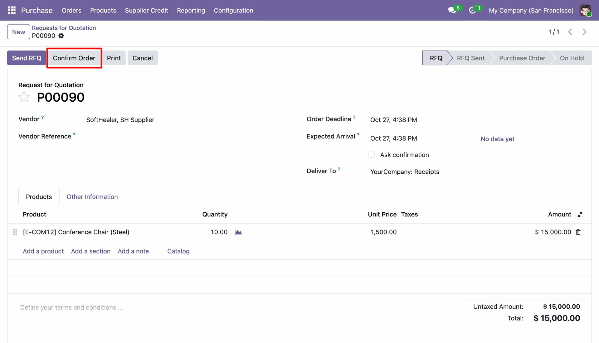 Confirm Order on Purchase Order