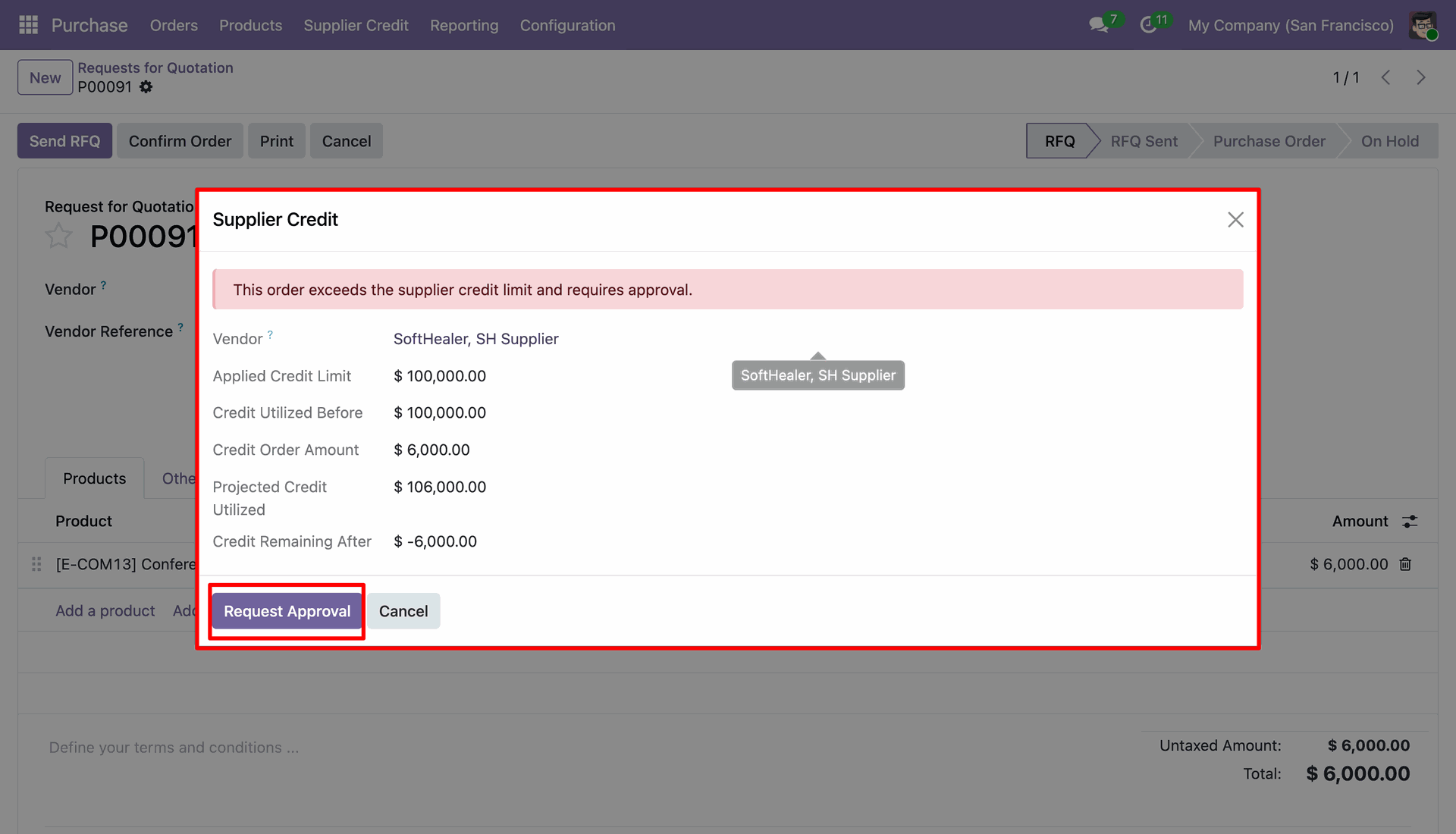 Red Over-Limit Blocking Wizard with Request Approval