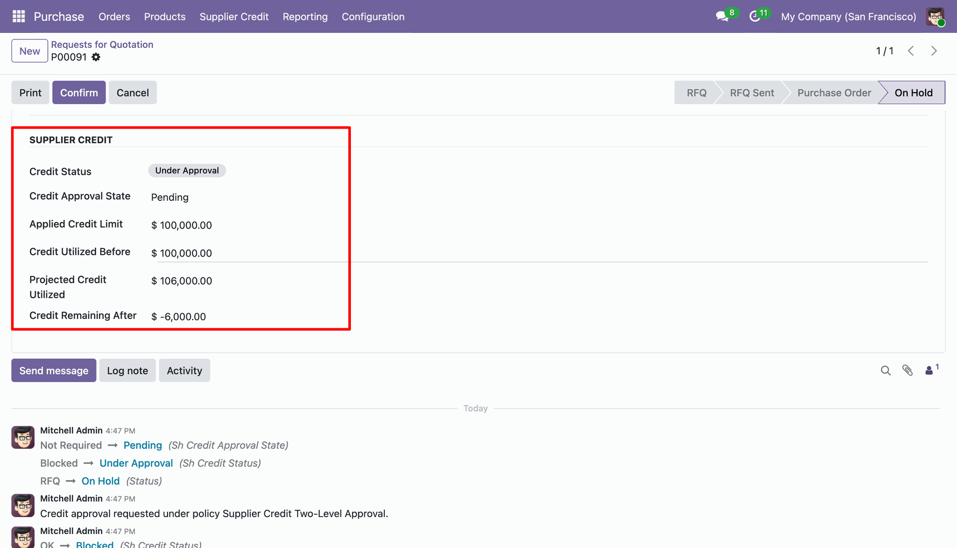 Supplier Credit Status Under Approval and Chatter Details