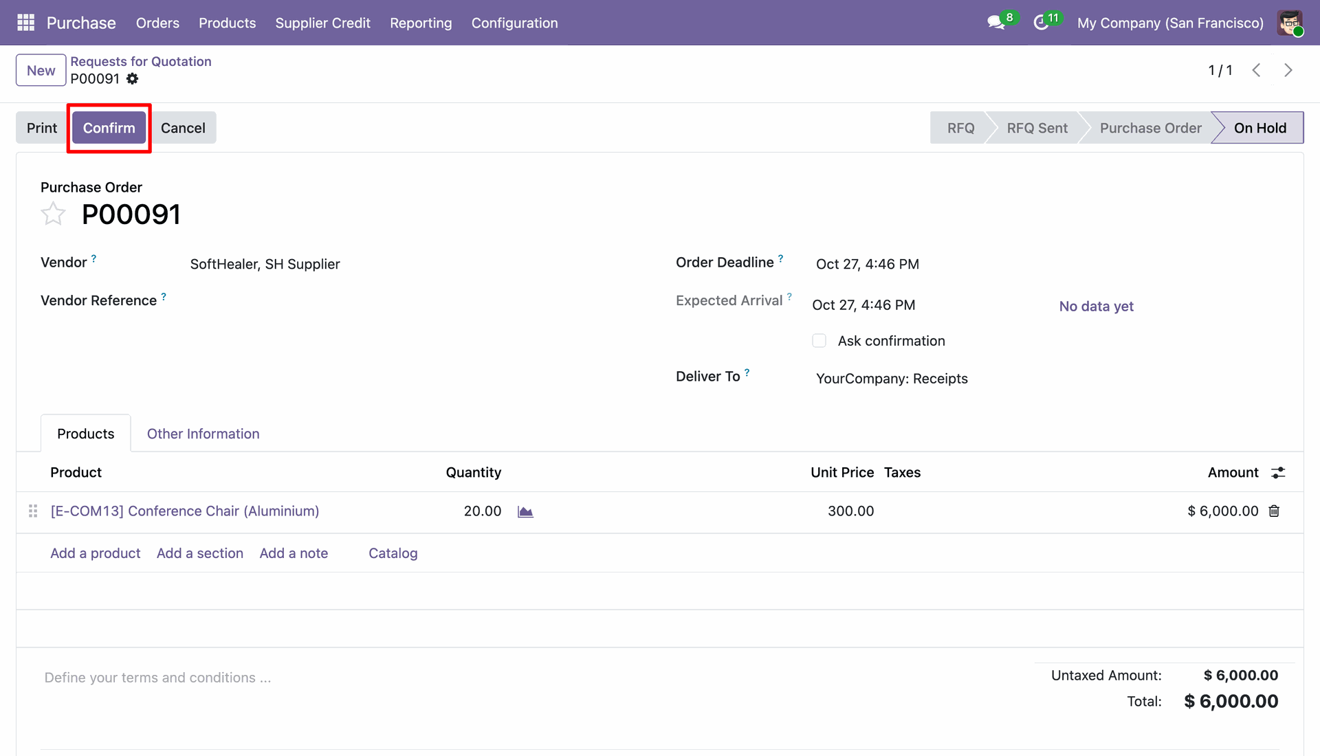 Confirm Button on Approved On-Hold Order