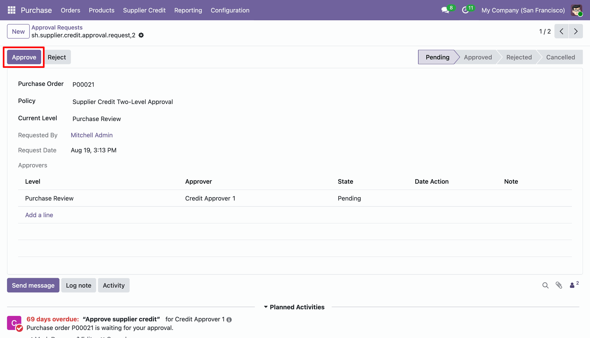 Approve Button on Approval Request Form