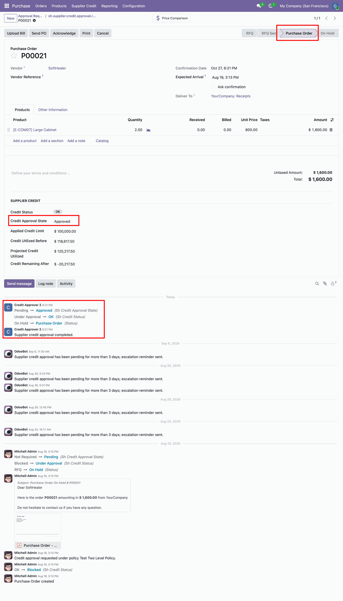 Purchase Order Confirmed with Approval History in Chatter