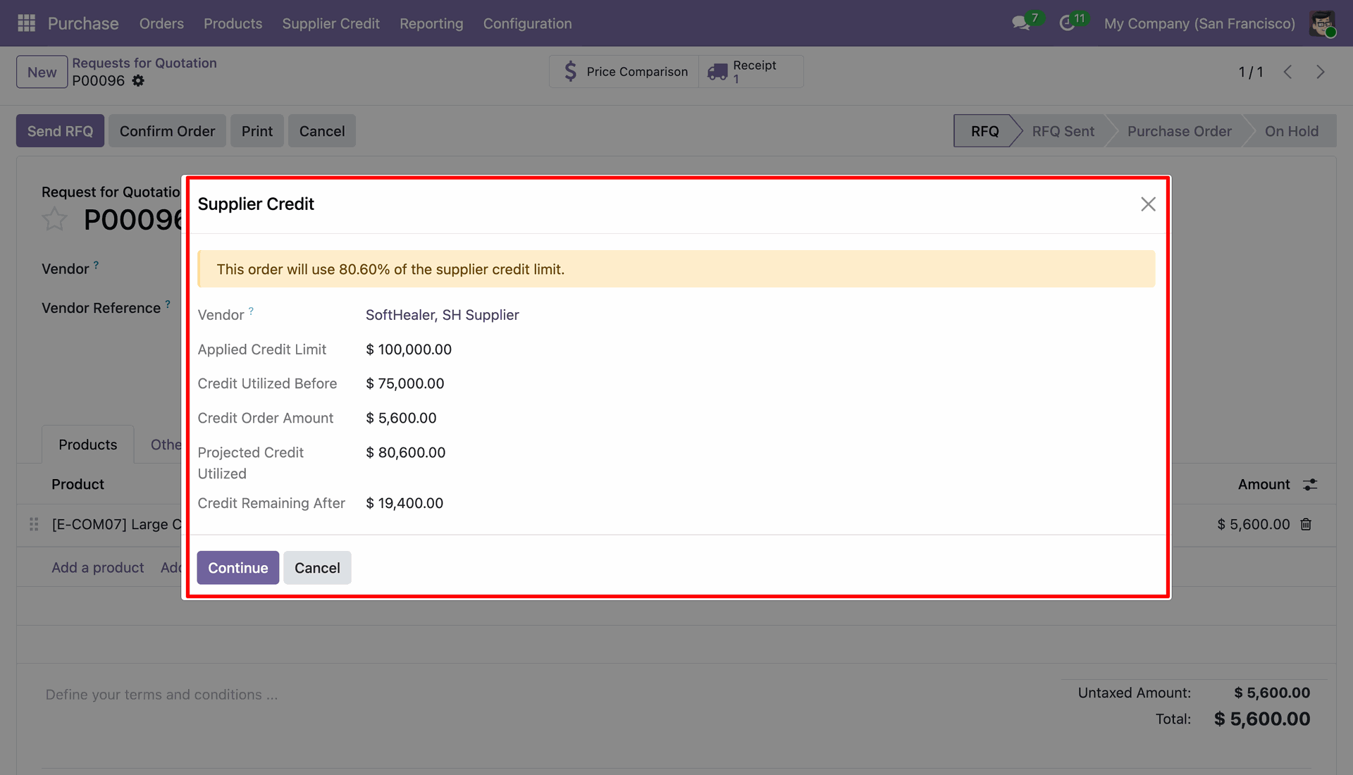 Dynamic Rule Credit Warning Dialog
