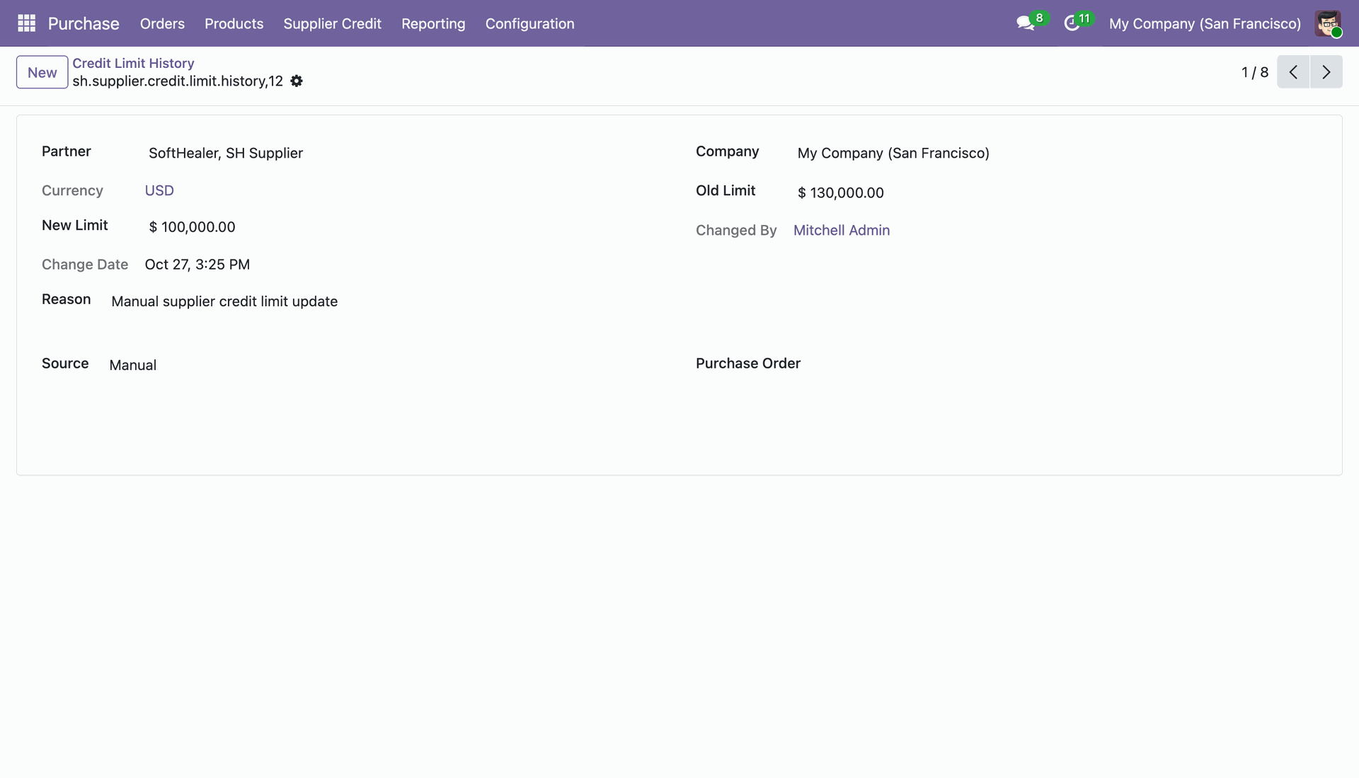 Credit Limit History Detail View