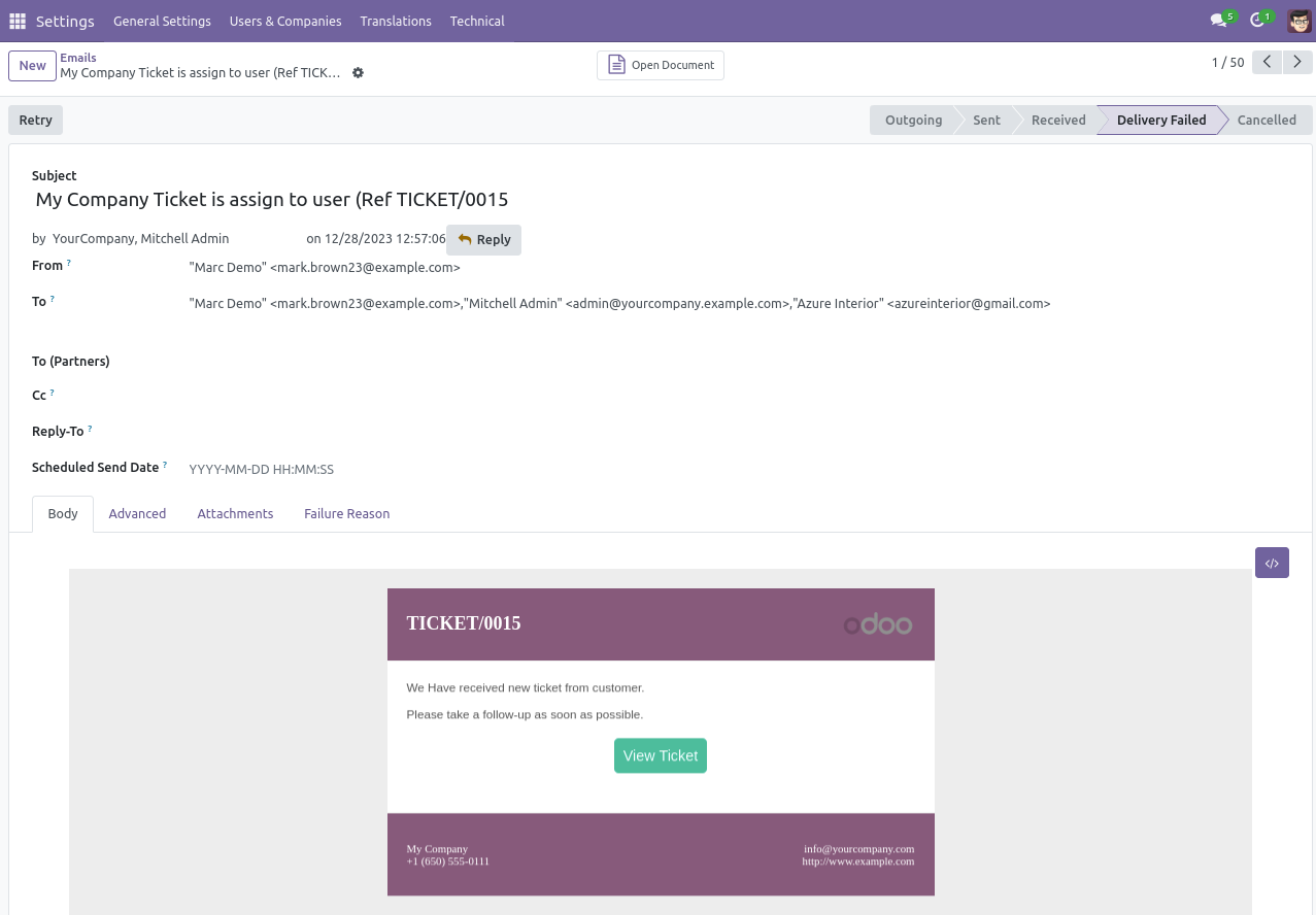 Helpdesk ticket assignment email notification to user