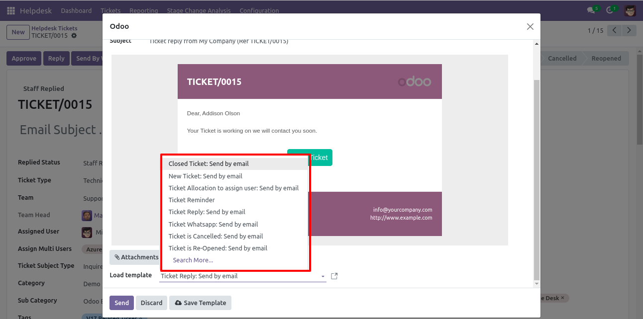Helpdesk reply email template with View Ticket link