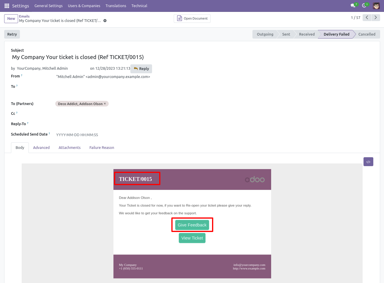 Helpdesk ticket closure email with customer feedback link