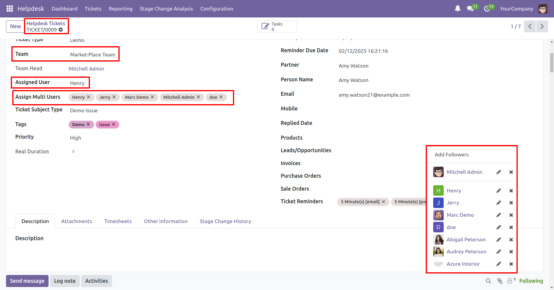 Helpdesk ticket form with updated details
