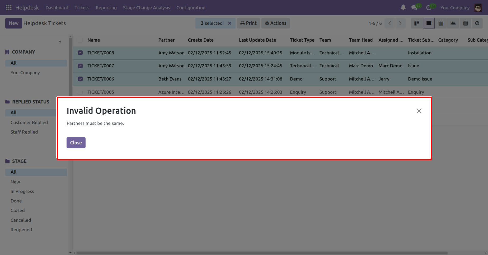 Warning when merging tickets from different customers