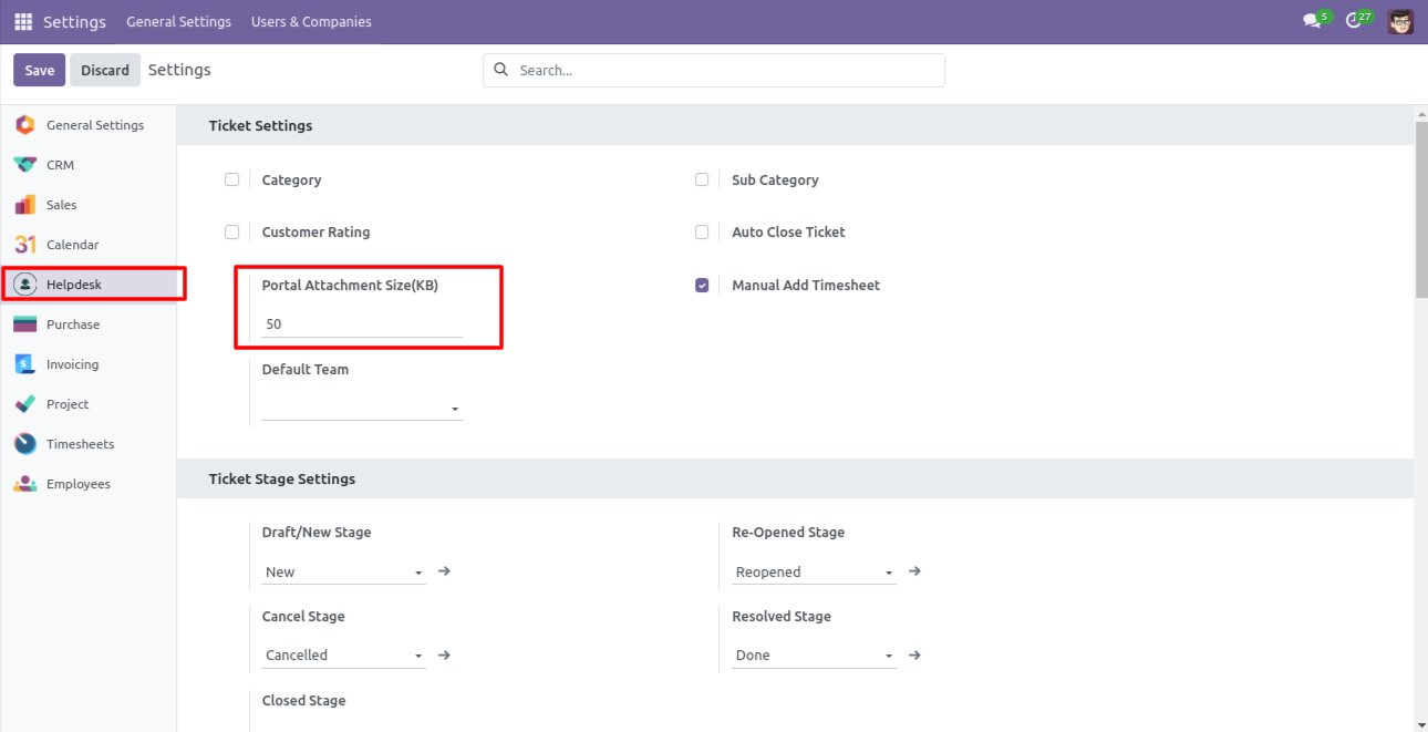 Helpdesk portal attachment size limit configuration