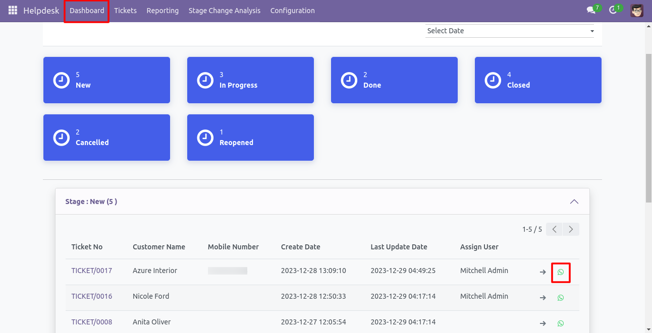 Send WhatsApp message from Helpdesk dashboard