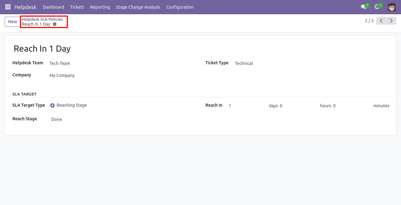 Helpdesk SLA policy form view