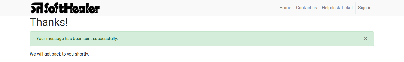 Helpdesk ticket creation success message