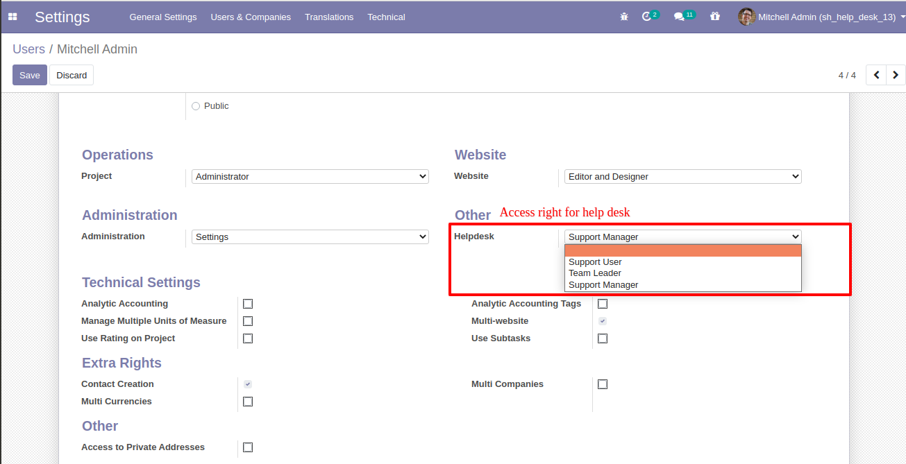 Helpdesk access groups for manager, team leader, and user