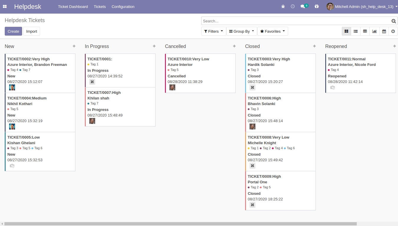 Helpdesk tickets Kanban view