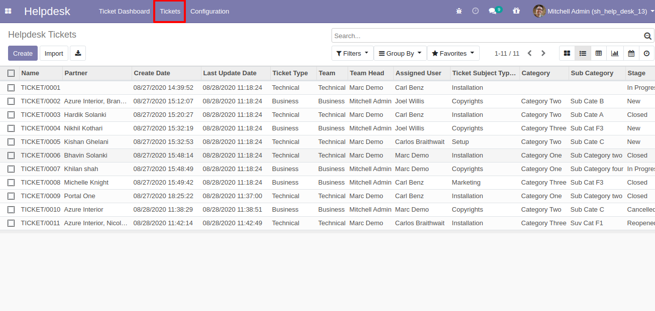 Helpdesk tickets list view