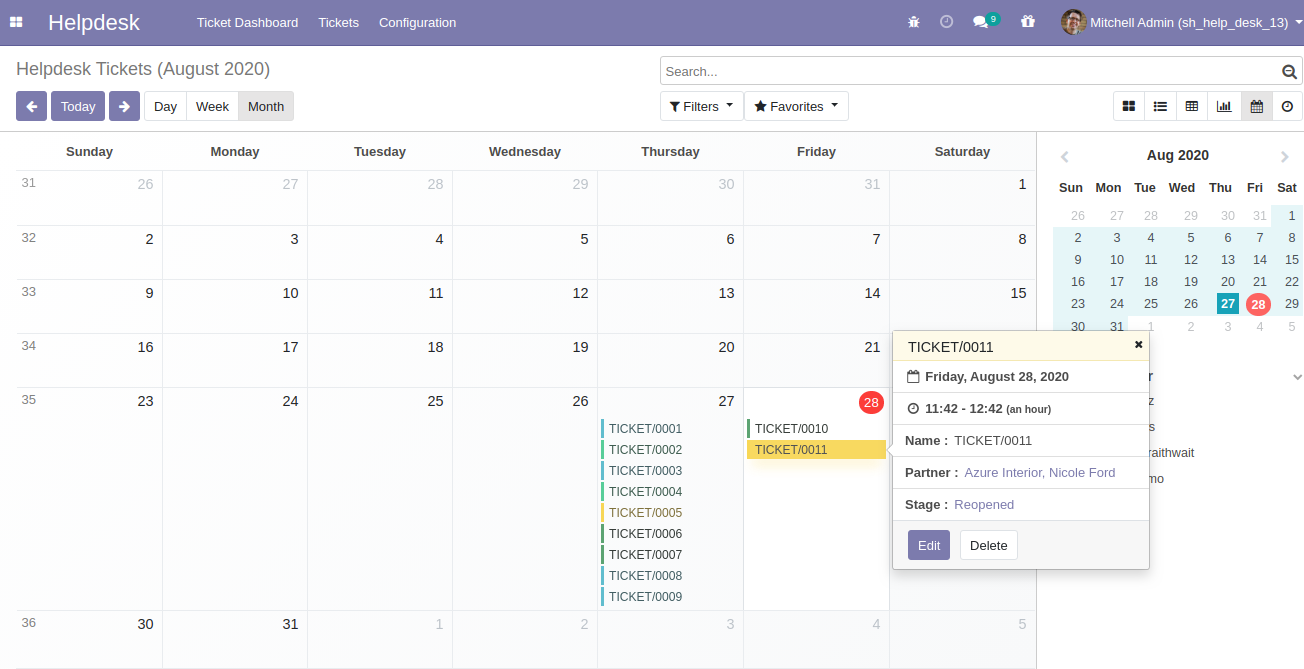 Helpdesk tickets calendar view