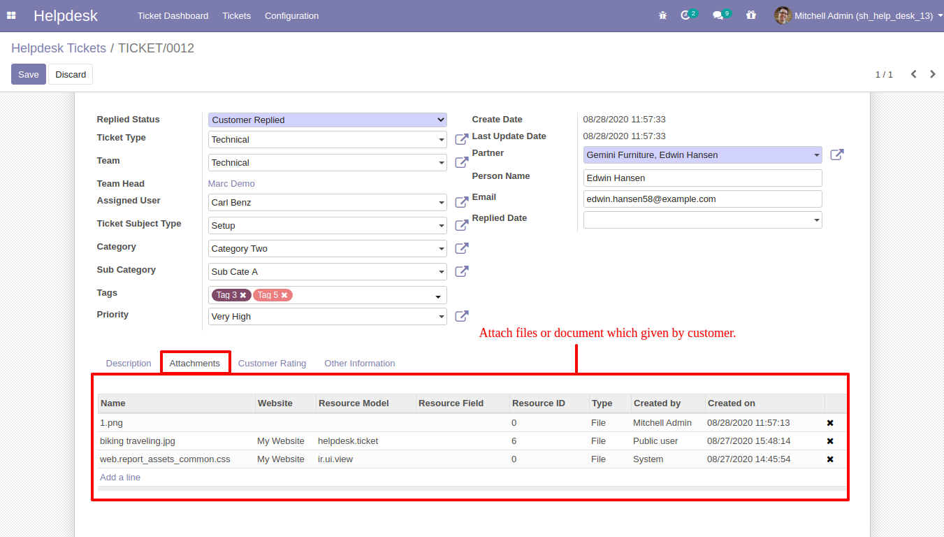 Helpdesk ticket attachment view for customer documents