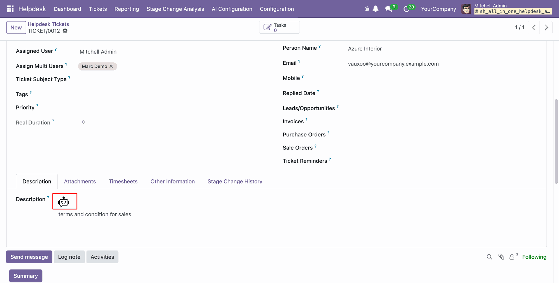 ChatGPT icon in helpdesk ticket form
