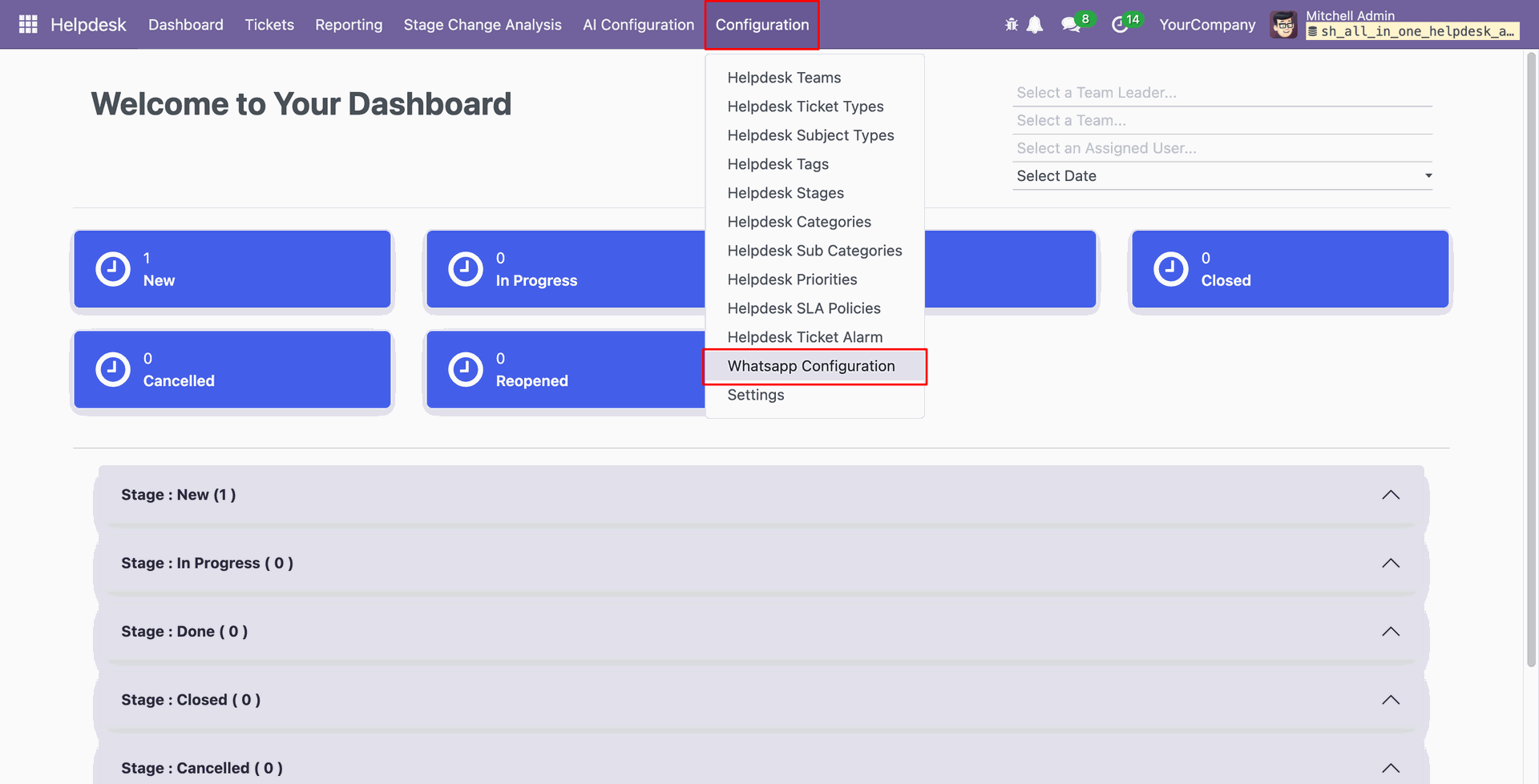 Odoo Helpdesk WhatsApp configuration