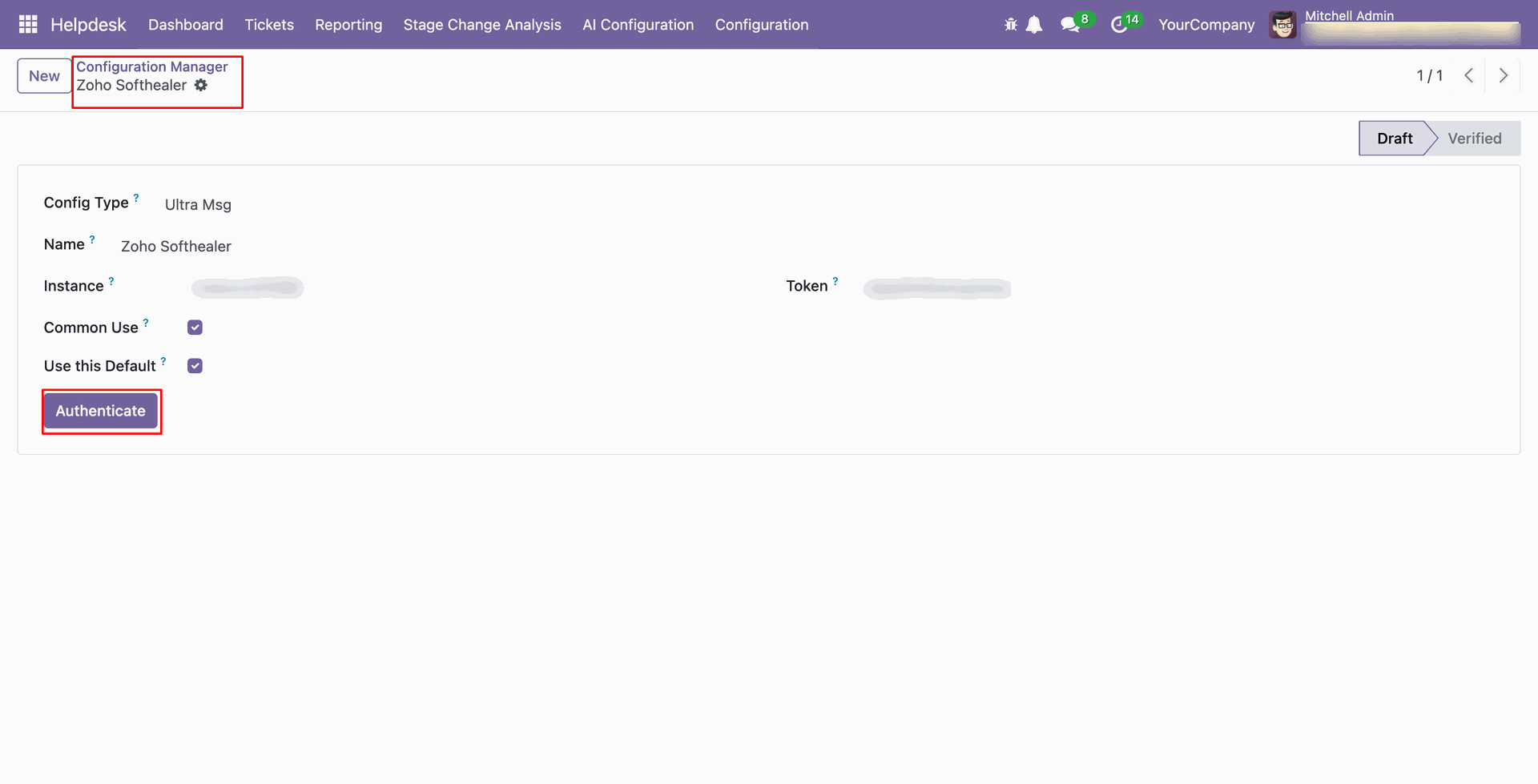 WhatsApp authentication configuration