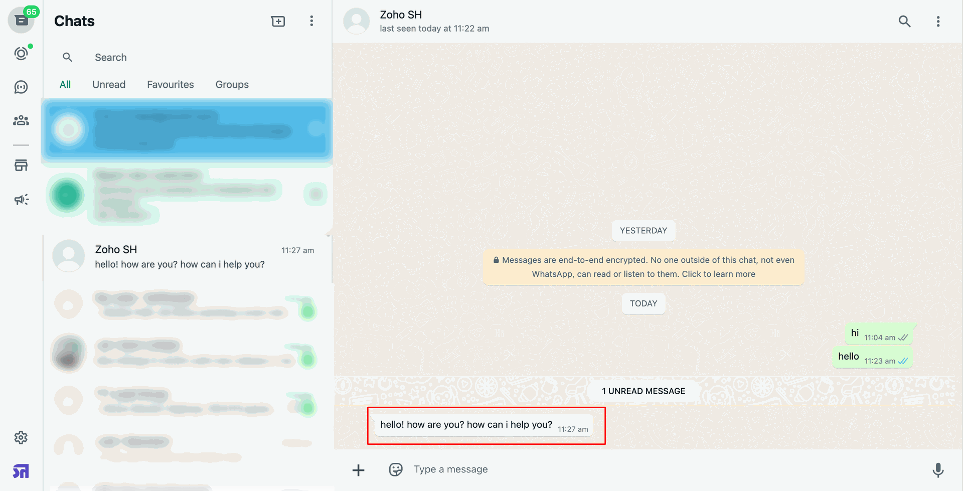 Sent message shown in WhatsApp chat