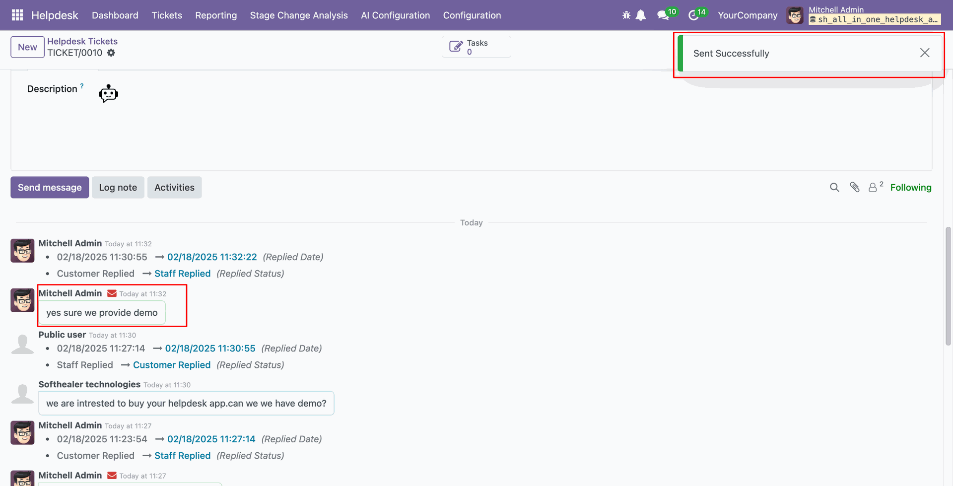 Send WhatsApp response from helpdesk ticket
