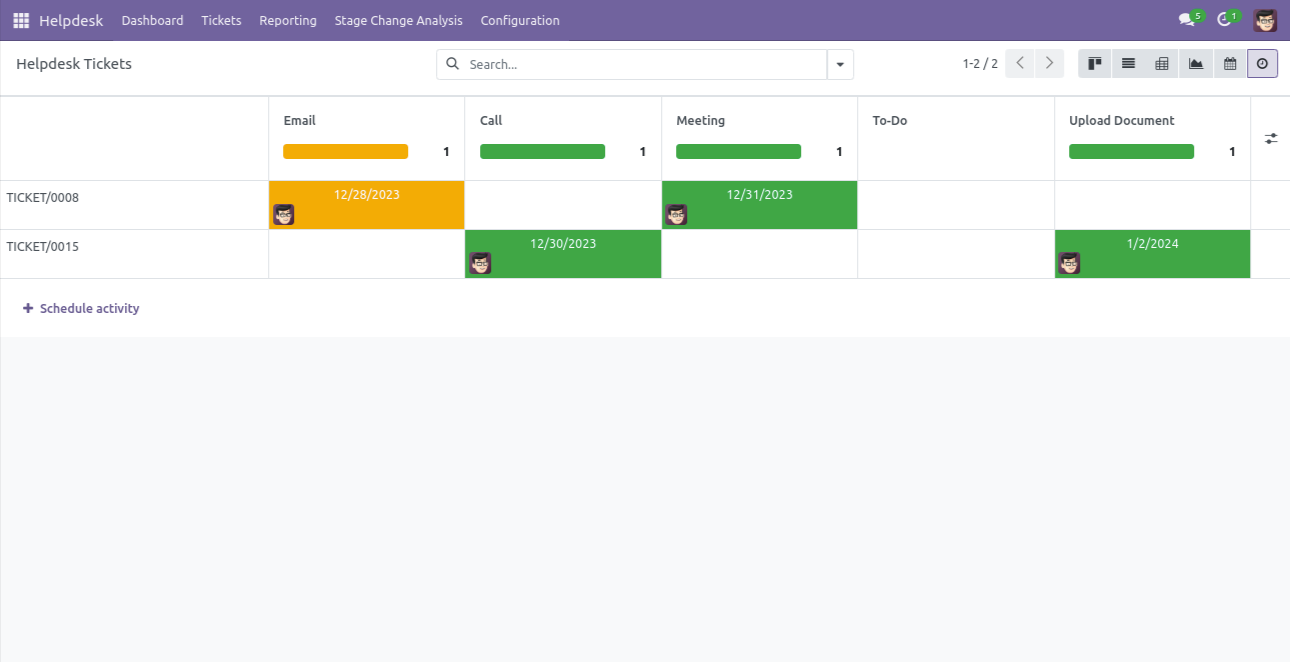 Helpdesk Ticket activity view