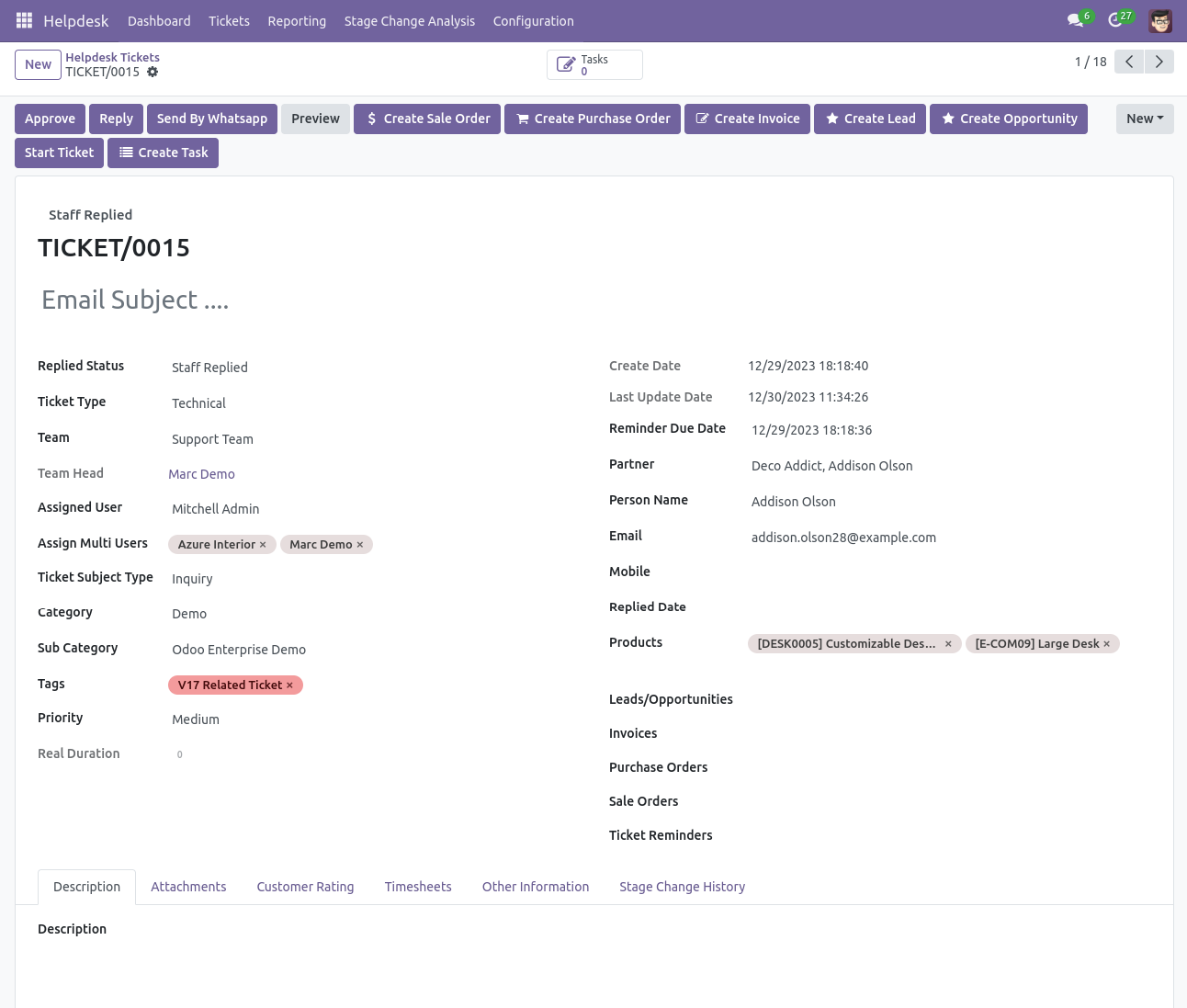 Helpdesk Ticket form view