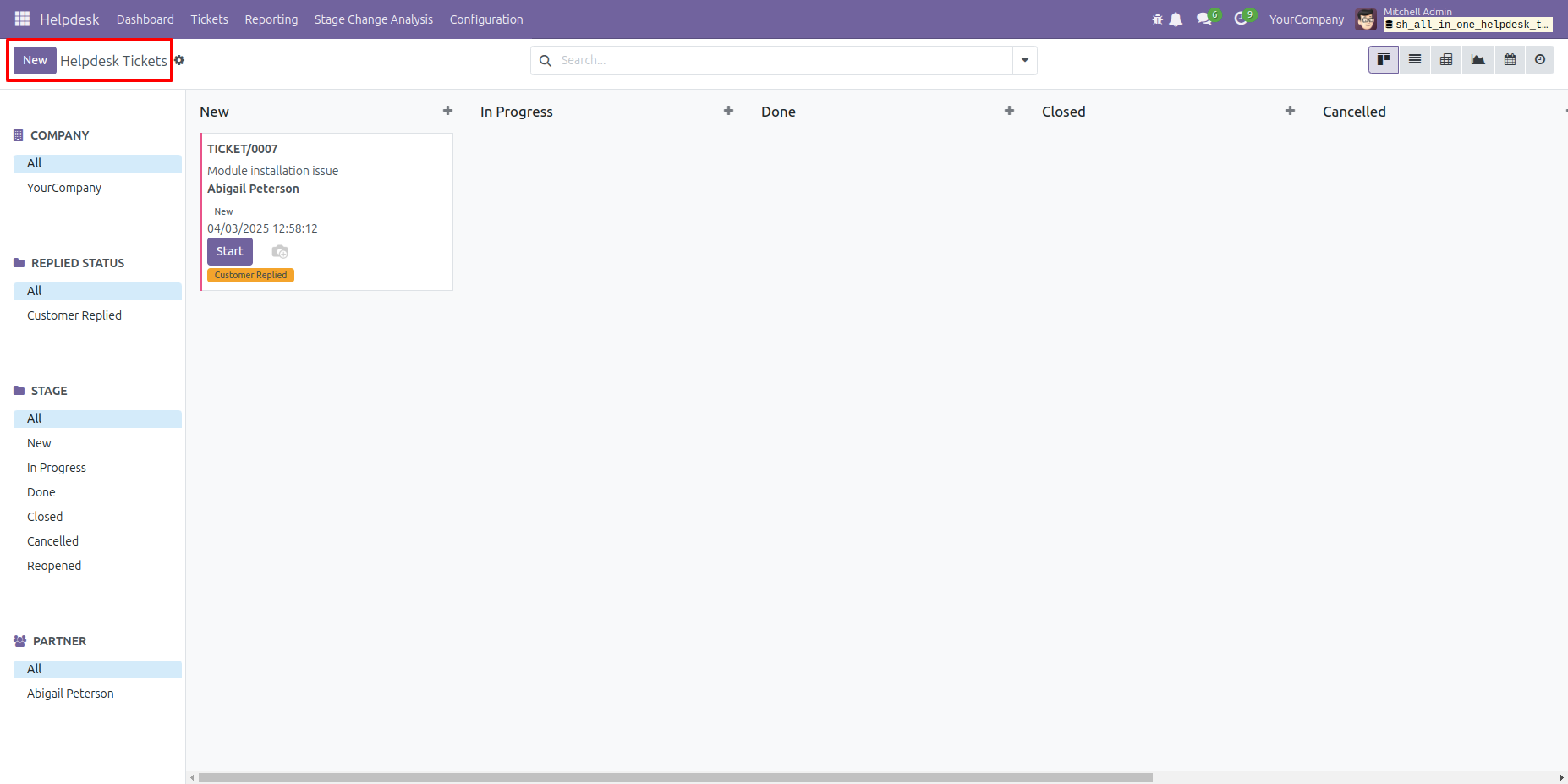 Create a new Helpdesk ticket from Kanban view