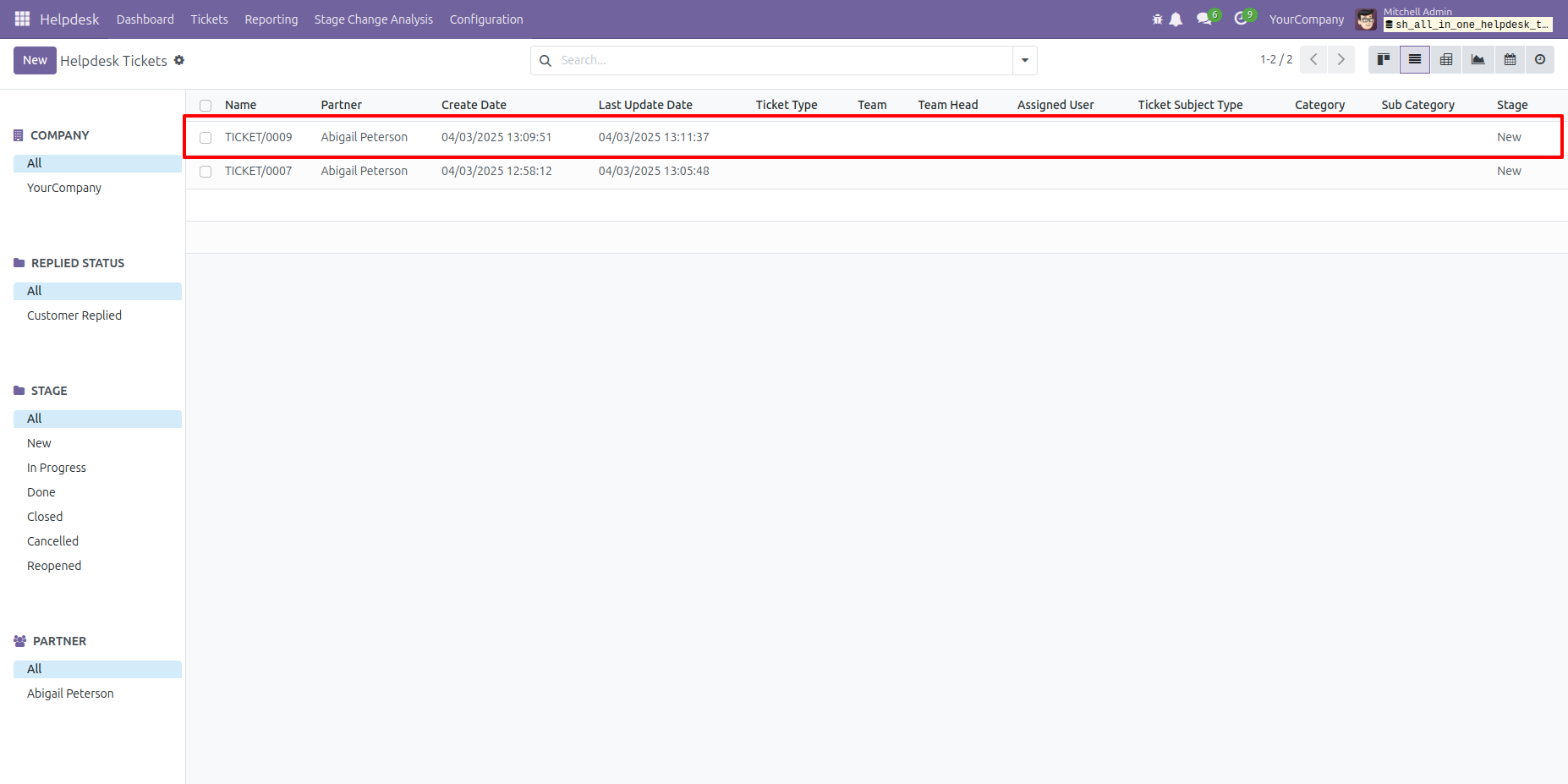 Viewed Helpdesk ticket displayed normally in tree view