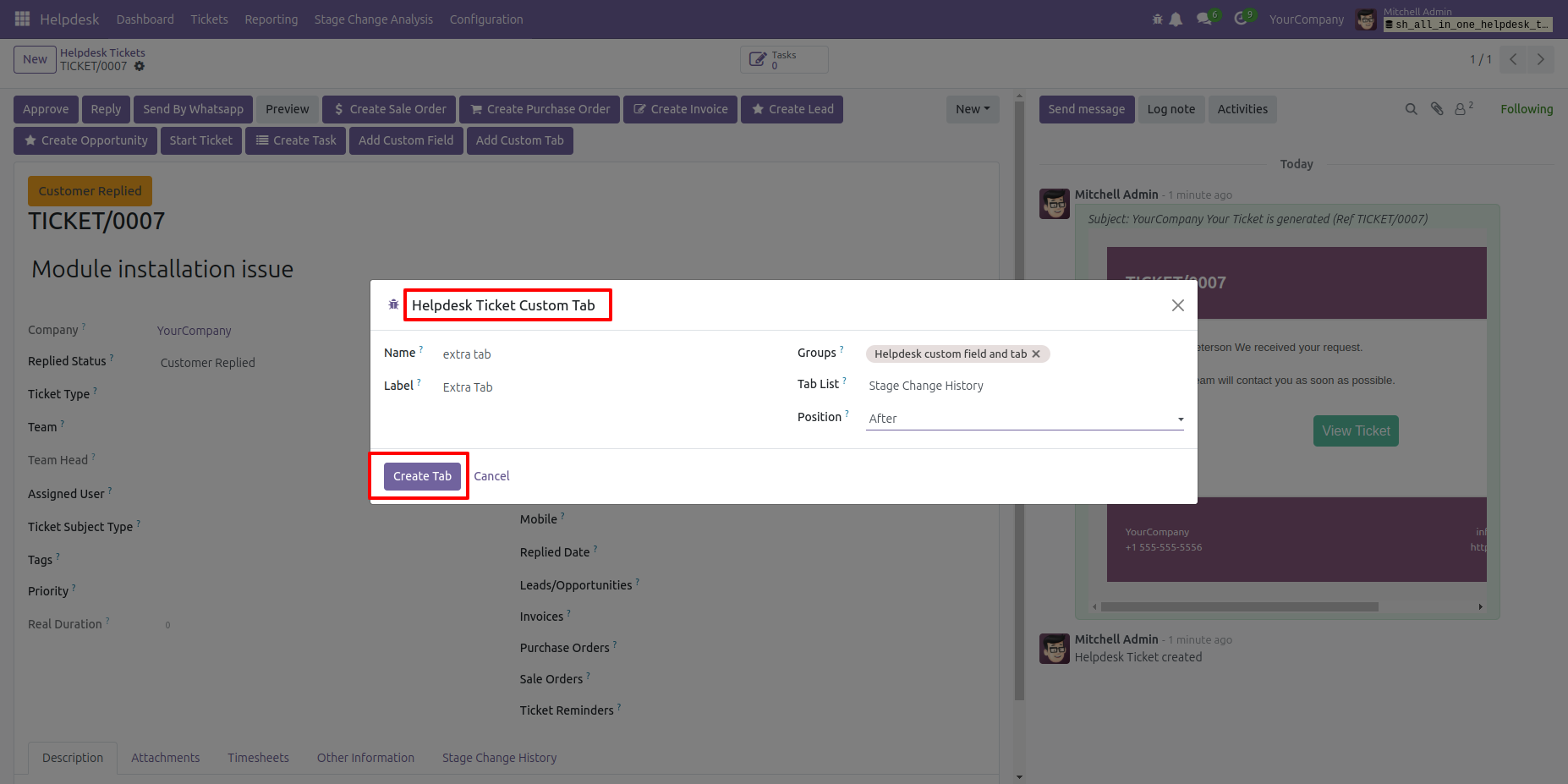 Create a custom Helpdesk ticket tab