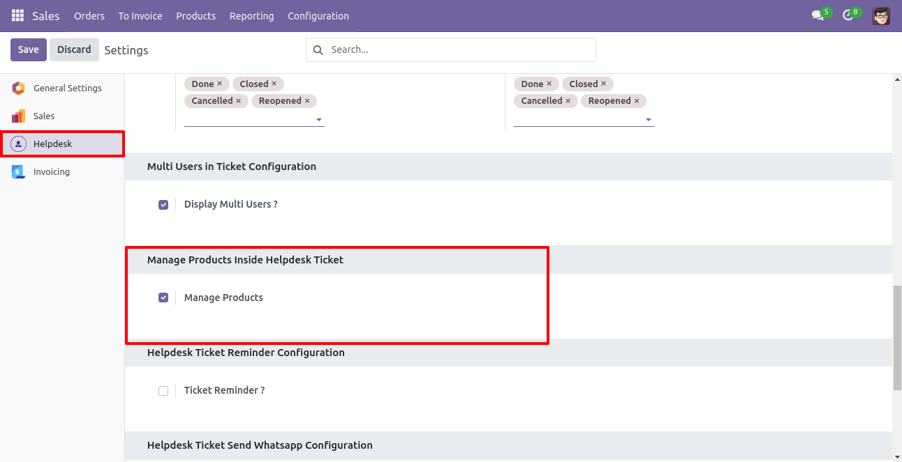 Enable Manage Products in Helpdesk settings