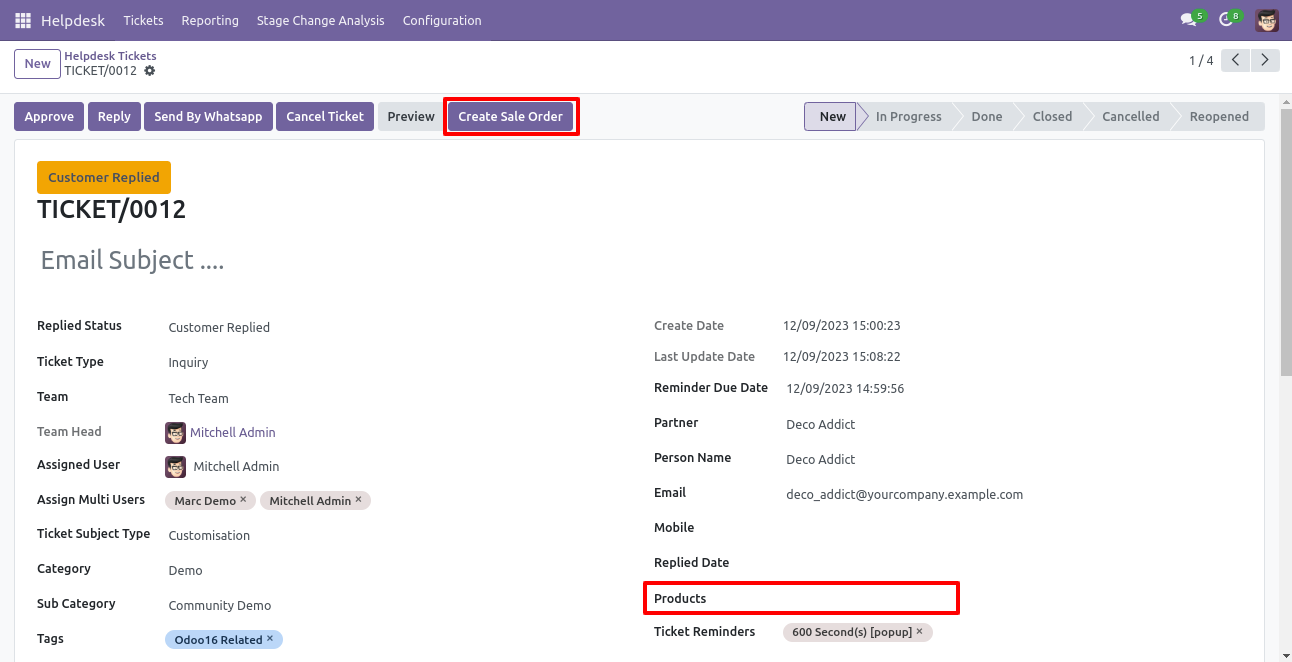 Create a sale order from the Helpdesk ticket