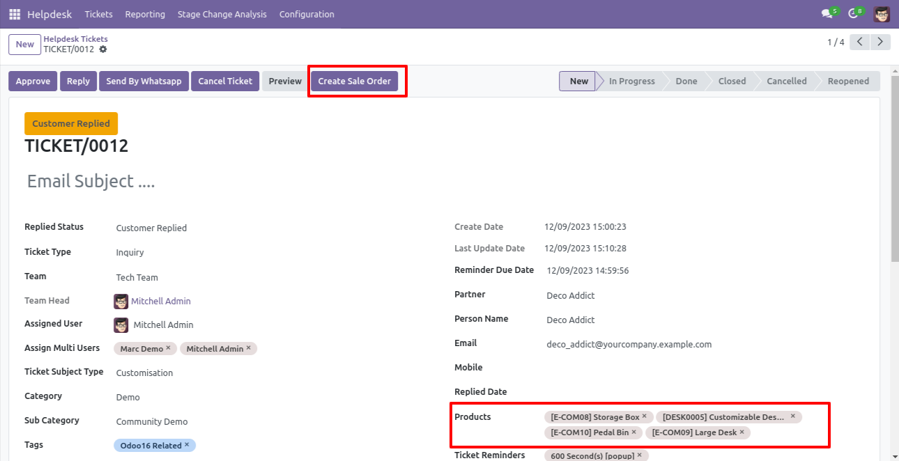 Select products to create a sale order