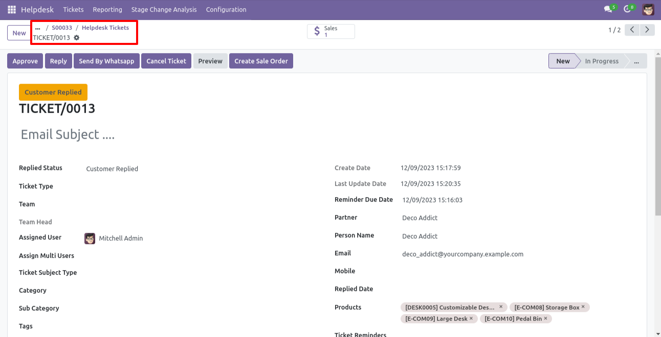 Created Helpdesk ticket form view