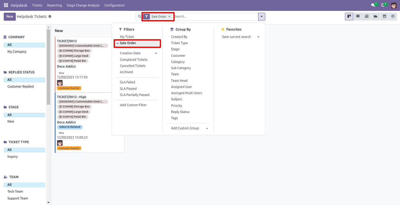 Filter Helpdesk tickets by sale order