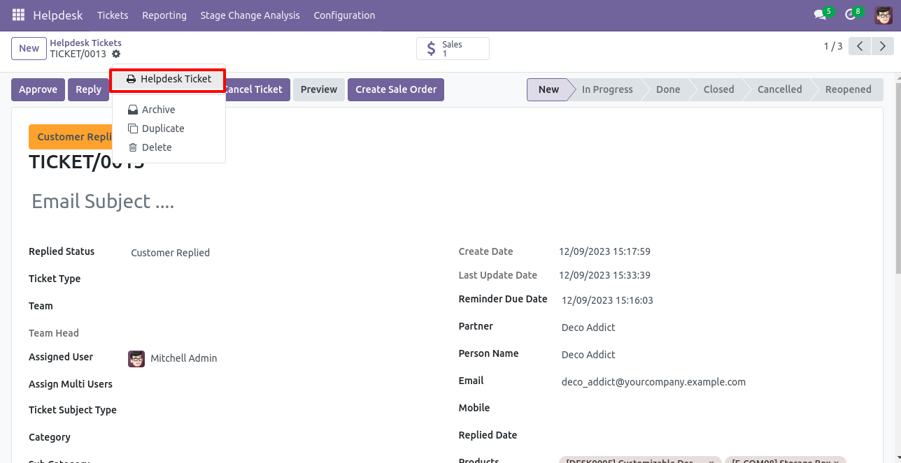 Print Helpdesk ticket from the ticket action menu