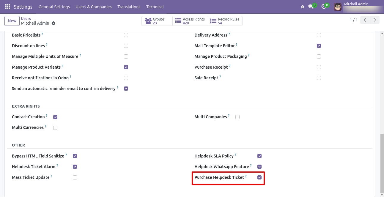 Enable Purchase Helpdesk Ticket security group