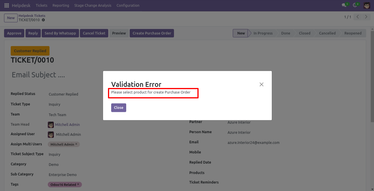 Warning when creating a purchase order without products