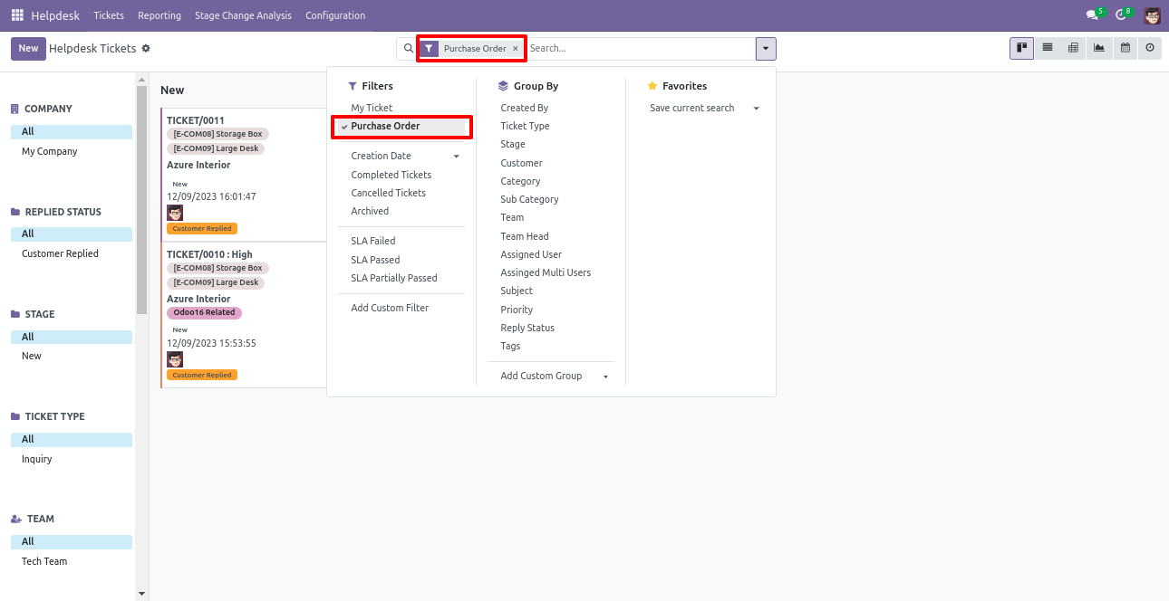 Filter Helpdesk tickets by purchase order