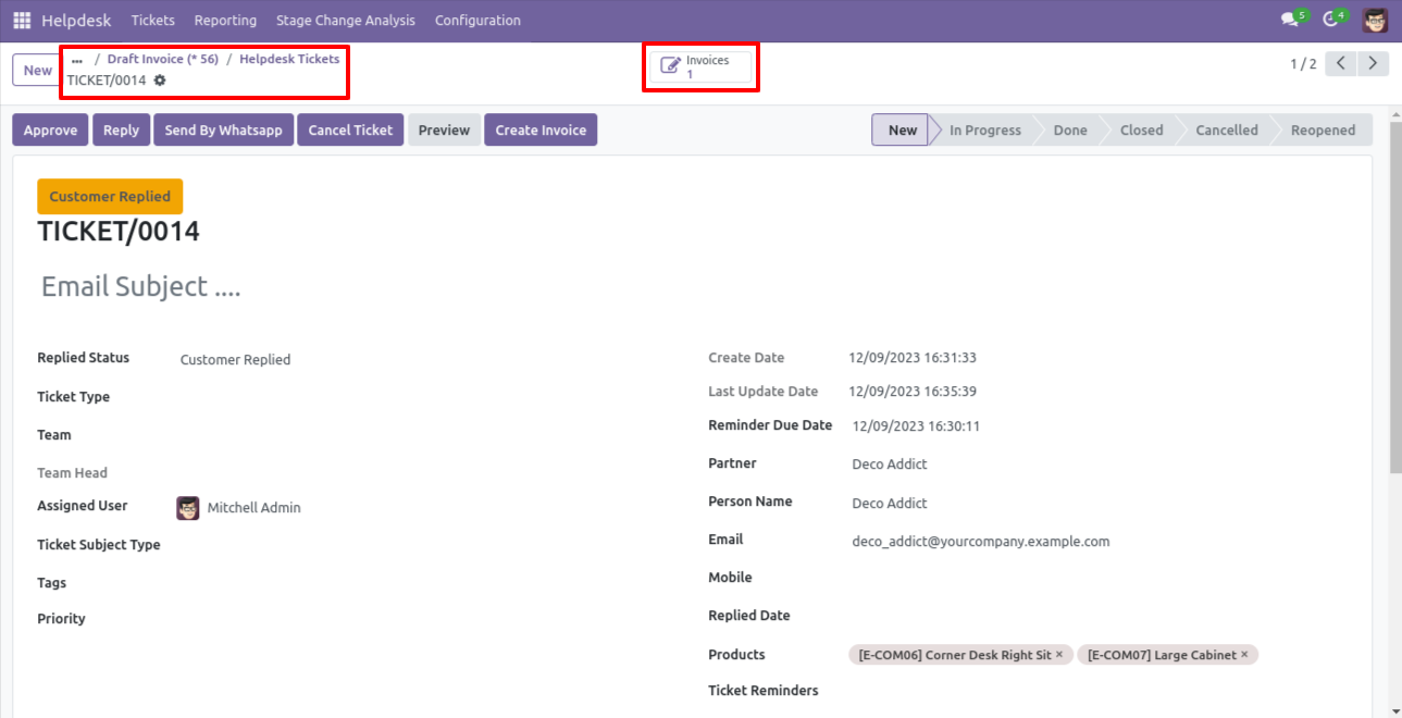 Created Helpdesk ticket form view