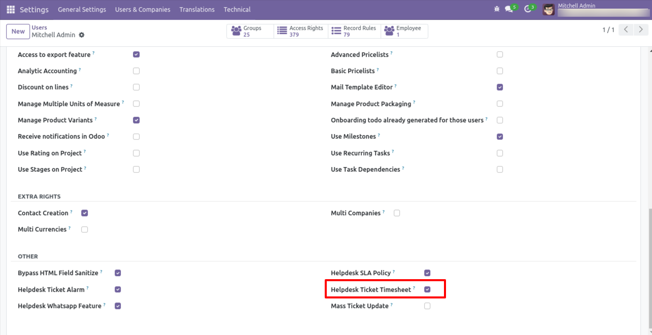 Enable Helpdesk Ticket Timesheet security group