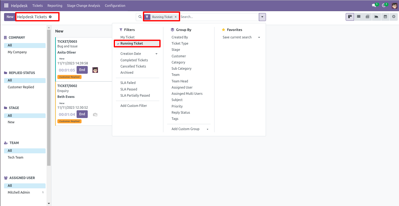Filter Helpdesk tickets by running timer