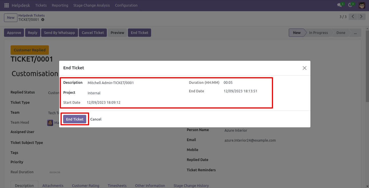 End timer wizard with default timesheet description