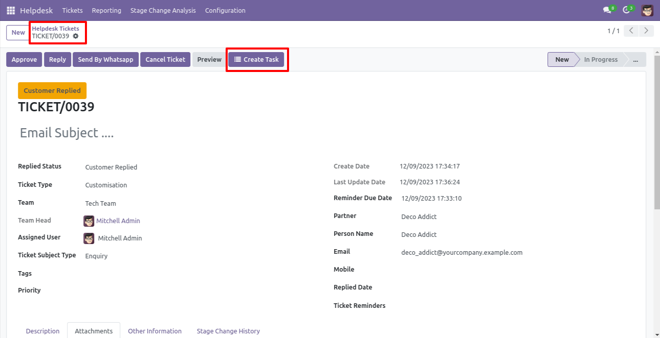 Create a task from the Helpdesk ticket